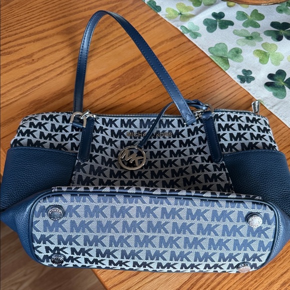 Michael Kors Handbags - Michael Kors Navy and Gray Monogram Shoulder Bag